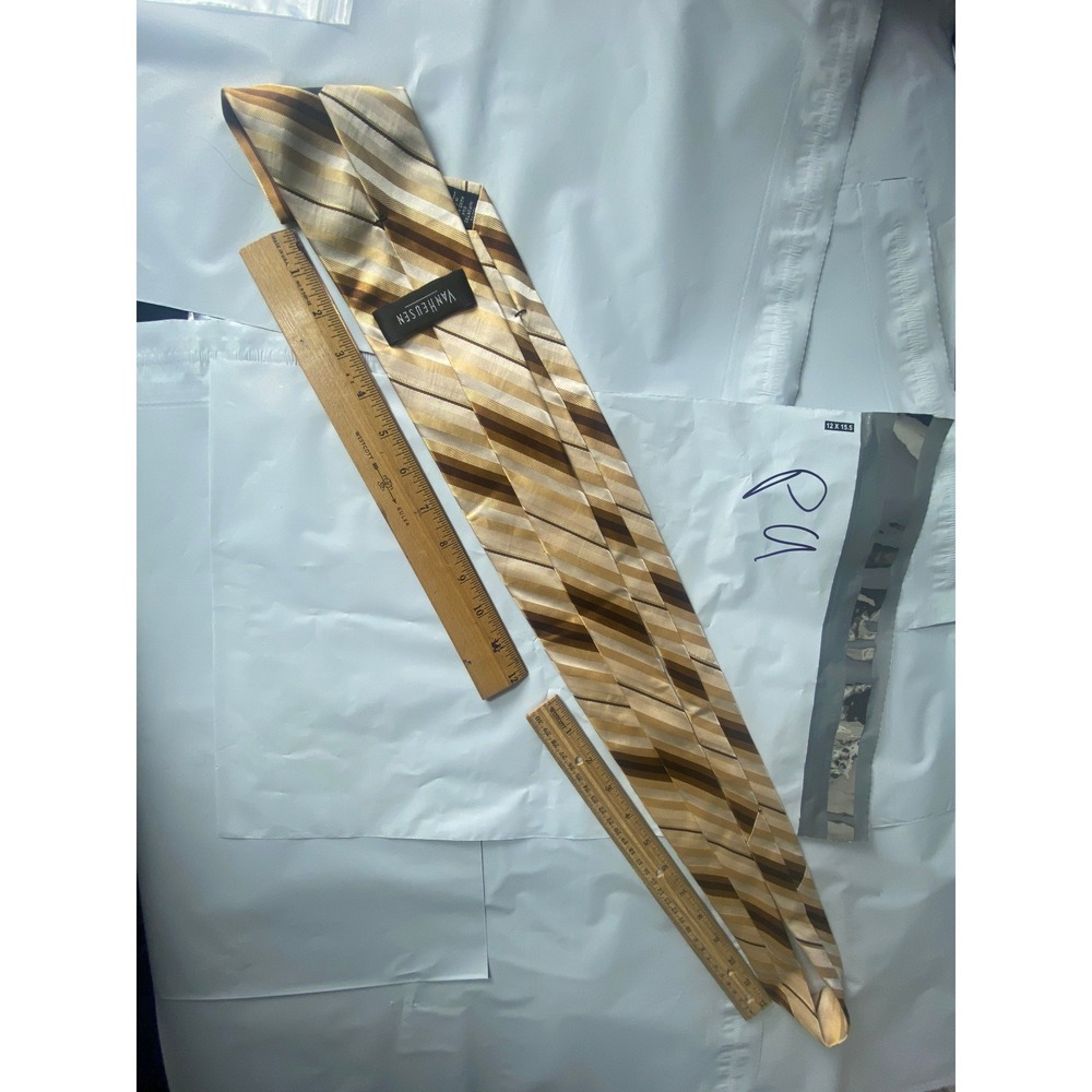 Van Heusen Striped Necktie Gold Brown Polyester Men's Formal Accessory
